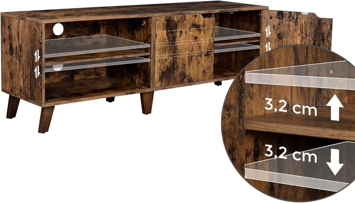 Rustic TV Stand for 65" TVs with Storage, 2 Doors, Adjustable Shelves, 140cm - Kwikley