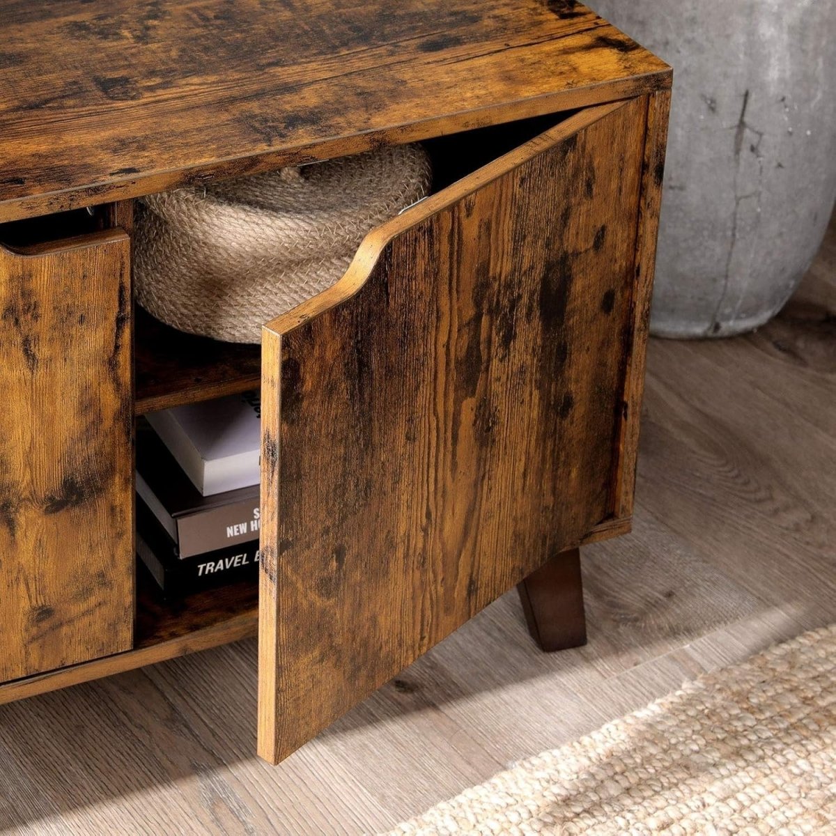 Rustic TV Stand for 65" TVs with Storage, 2 Doors, Adjustable Shelves, 140cm - Kwikley