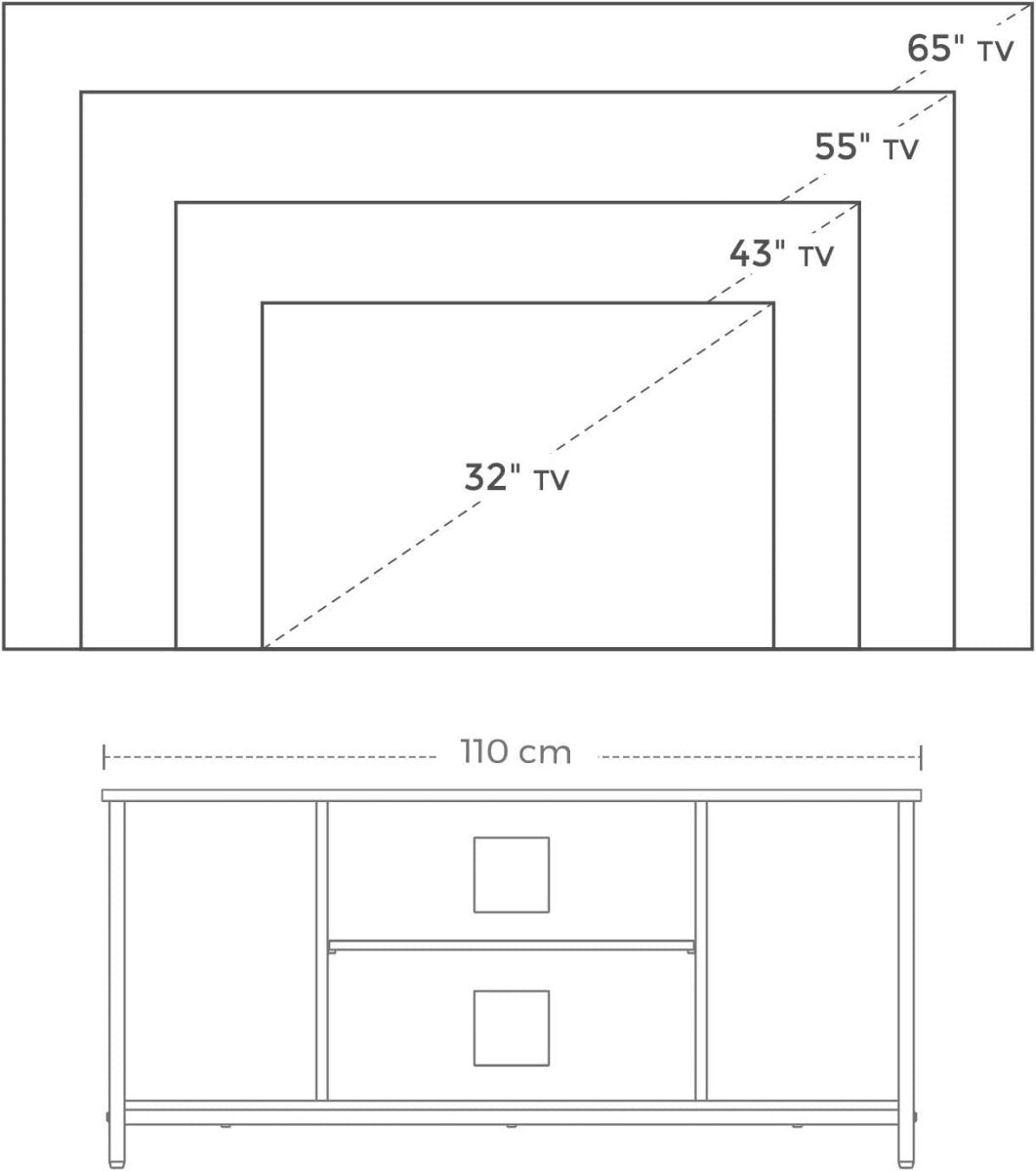 Rustic TV Stand for up to 50" TVs, Open Shelf Console, Brown and Black - Kwikley