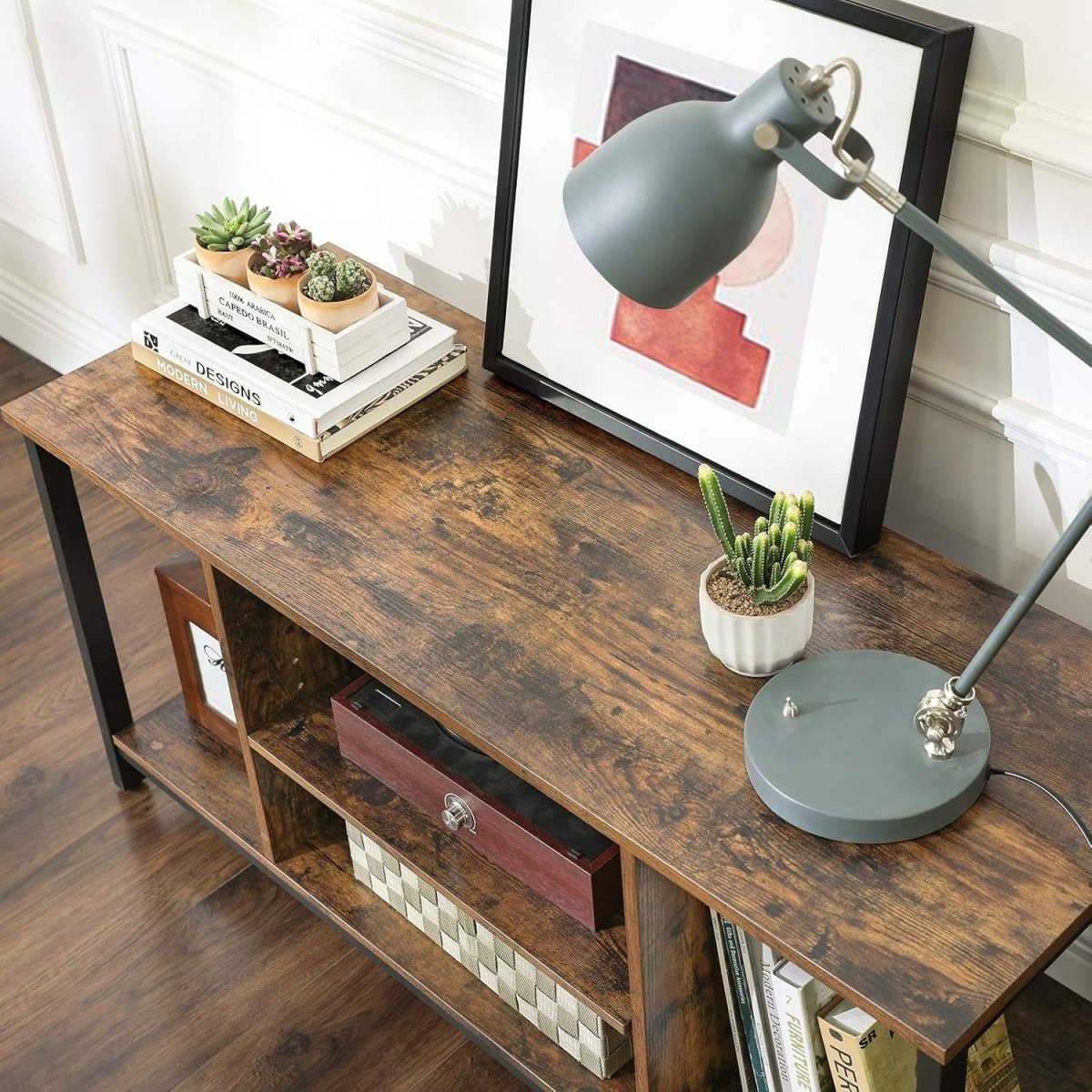 Rustic TV Stand for up to 50" TVs, Open Shelf Console, Brown and Black - Kwikley