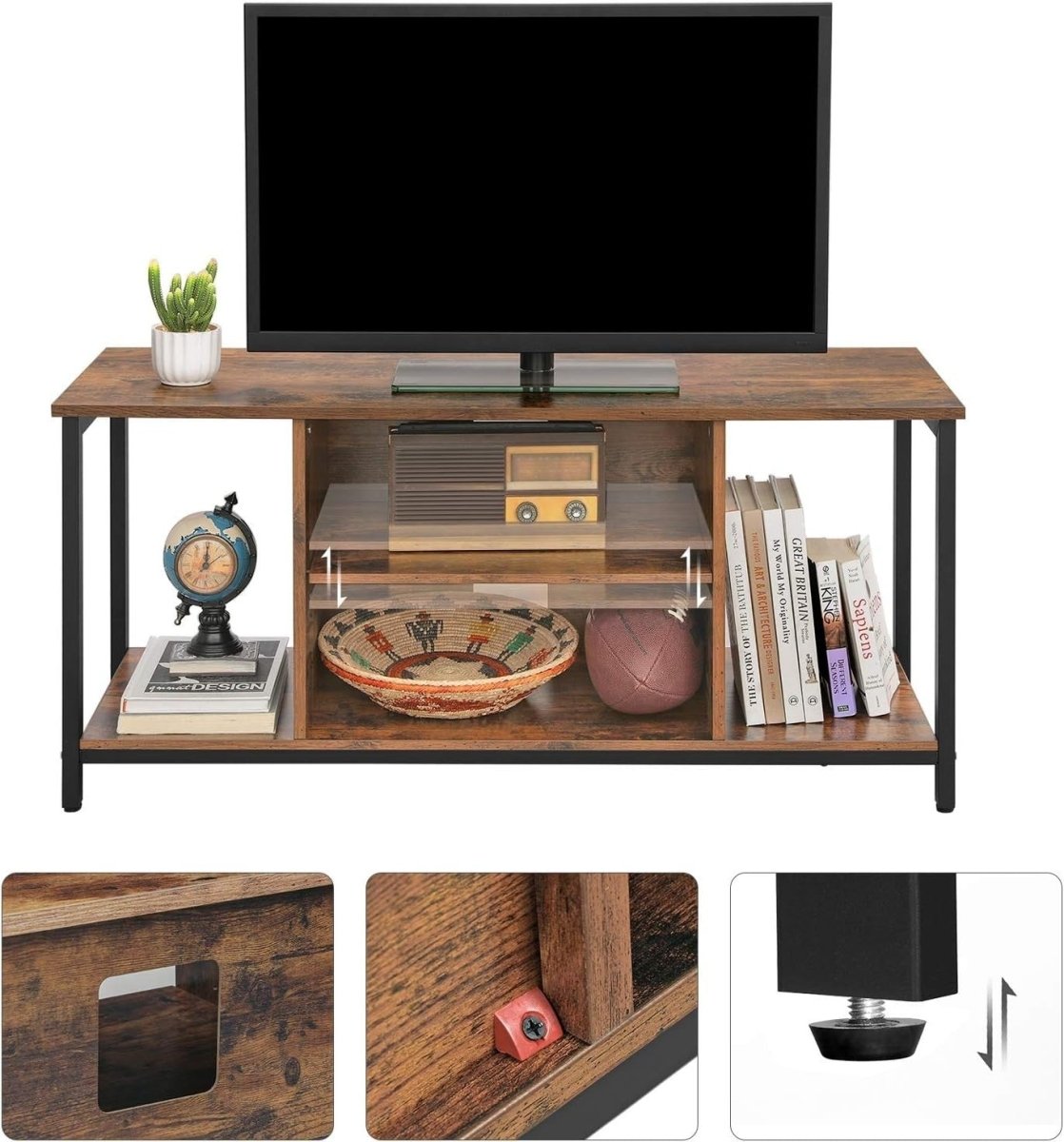 Rustic TV Stand for up to 50" TVs, Open Shelf Console, Brown and Black - Kwikley