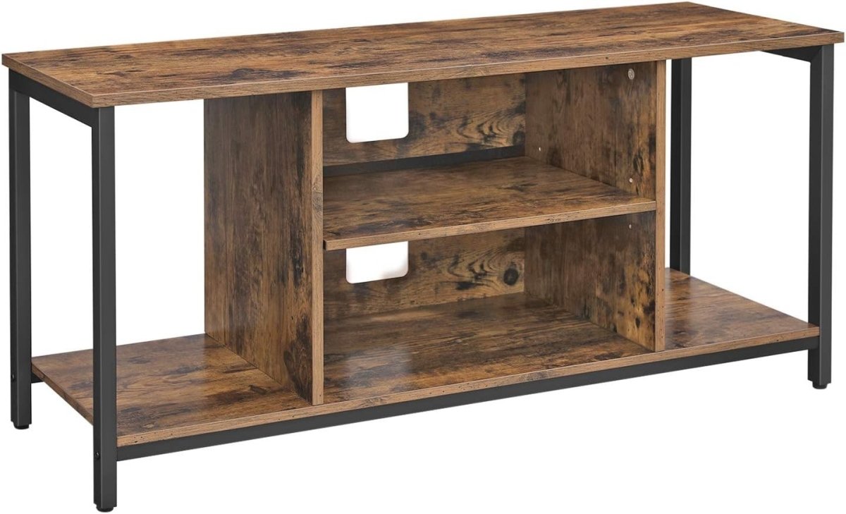 Rustic TV Stand for up to 50" TVs, Open Shelf Console, Brown and Black - Kwikley