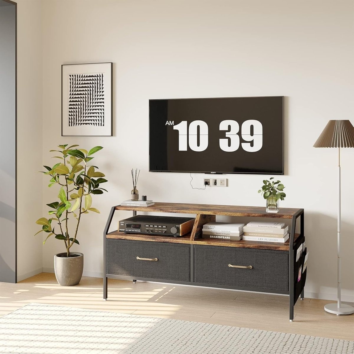 Rustic TV Stand with Storage Boxes & Adjustable Legs - Living Room Console - Kwikley