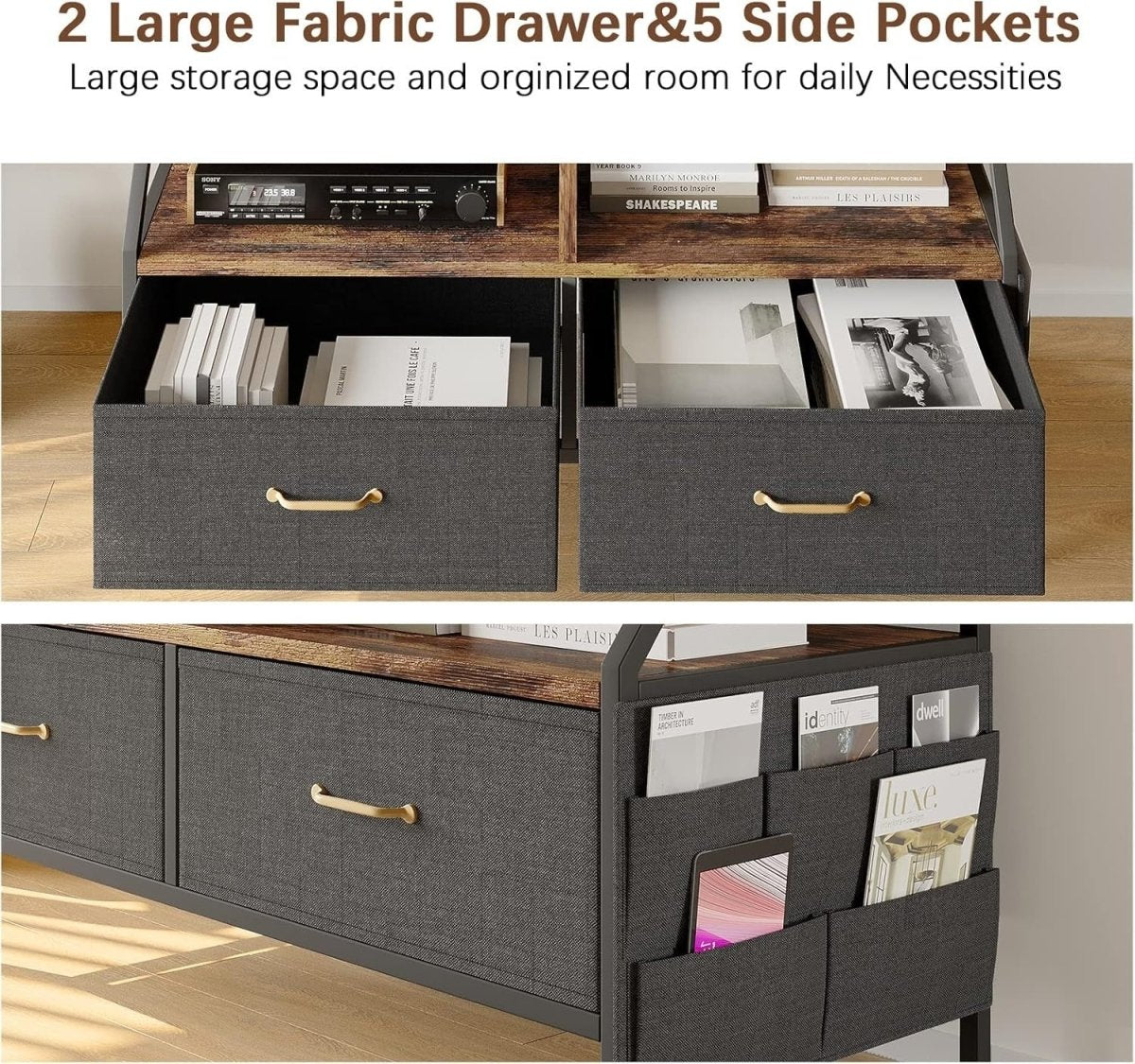 Rustic TV Stand with Storage Boxes & Adjustable Legs - Living Room Console - Kwikley