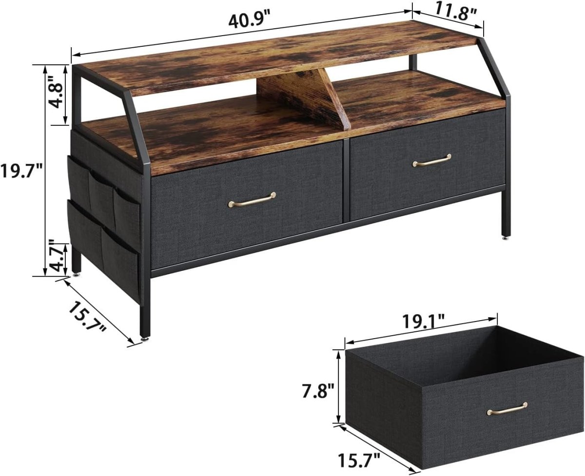 Rustic TV Stand with Storage Boxes & Adjustable Legs - Living Room Console - Kwikley