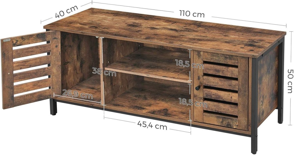 Rustic TV Stand with Storage Shelves & Cupboards for Living Room 110cm - Kwikley