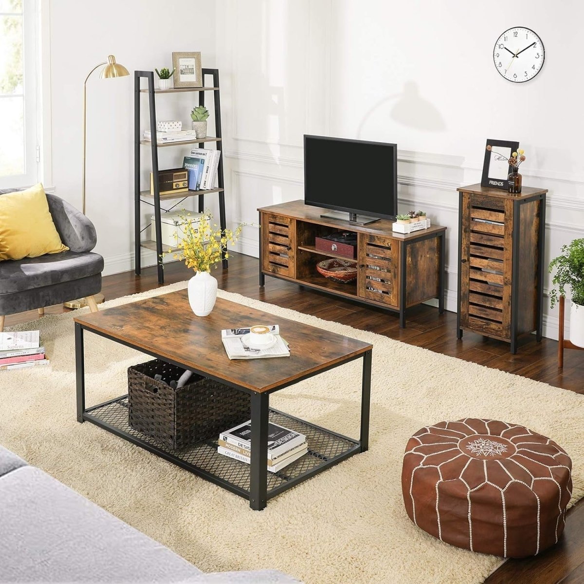 Rustic TV Stand with Storage Shelves & Cupboards for Living Room 110cm - Kwikley