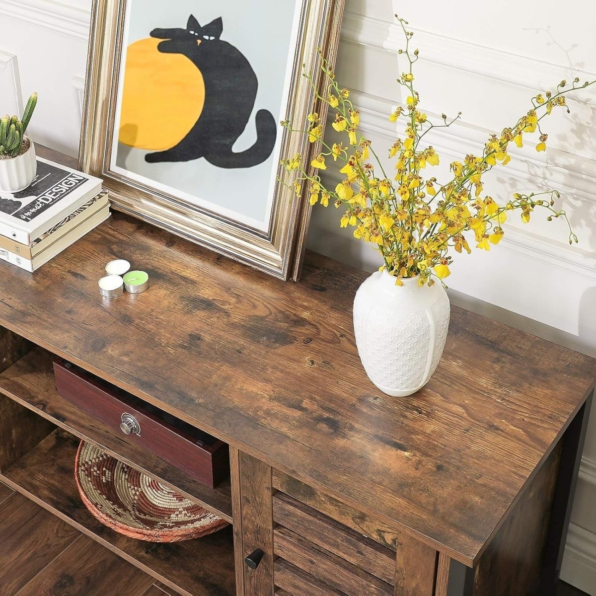 Rustic TV Stand with Storage Shelves & Cupboards for Living Room 110cm - Kwikley