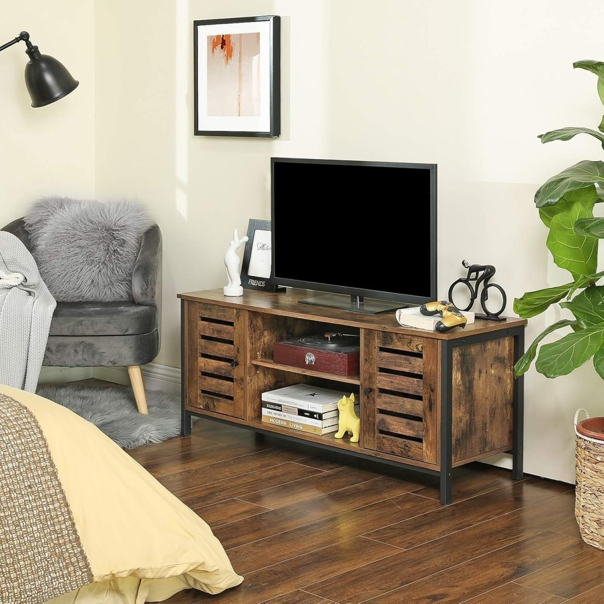 Rustic TV Stand with Storage Shelves & Cupboards for Living Room 110cm - Kwikley