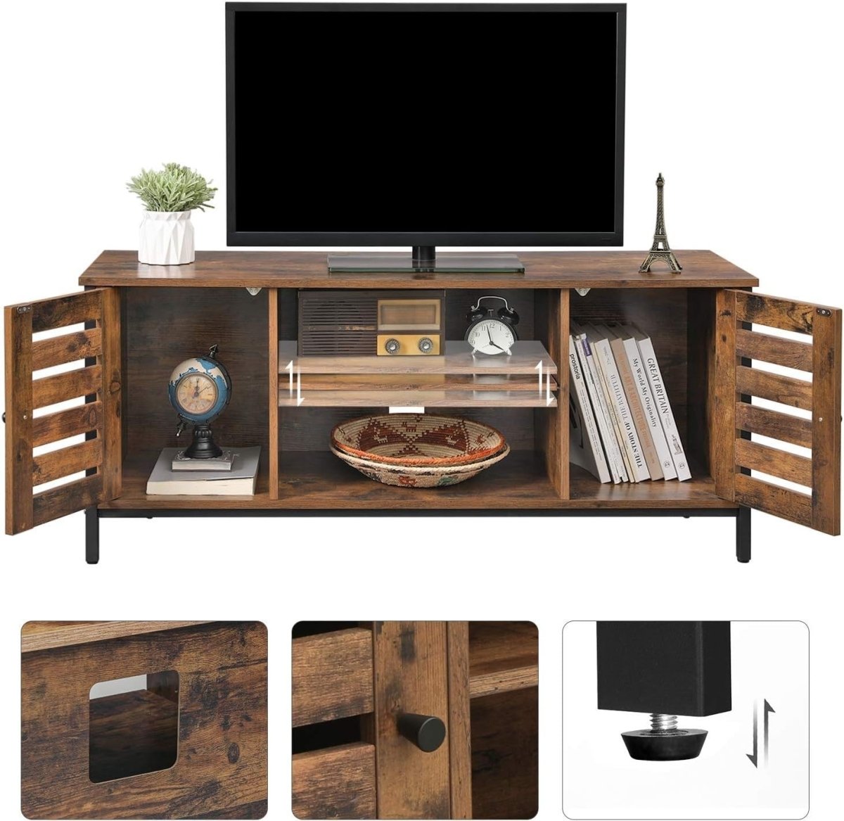 Rustic TV Stand with Storage Shelves & Cupboards for Living Room 110cm - Kwikley