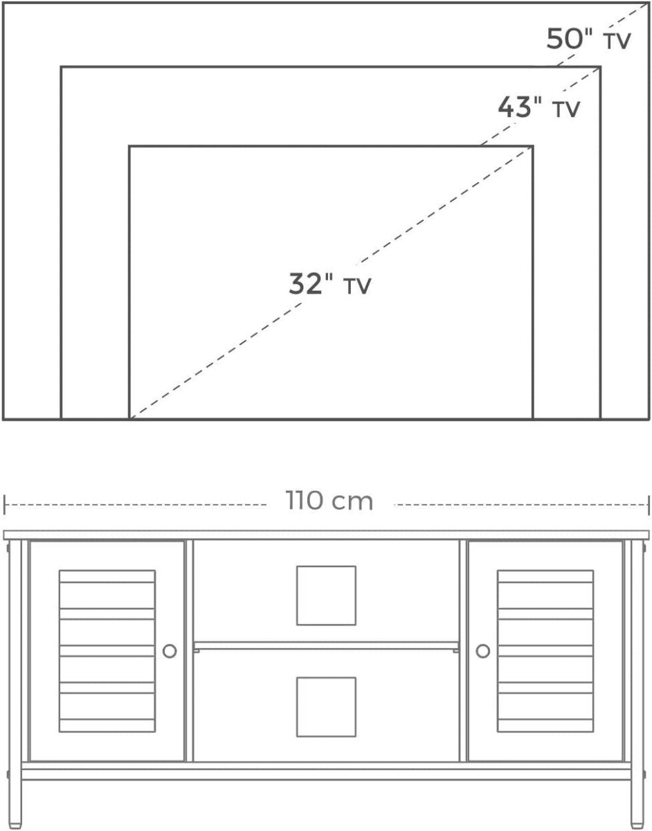 Rustic TV Stand with Storage Shelves & Cupboards for Living Room 110cm - Kwikley