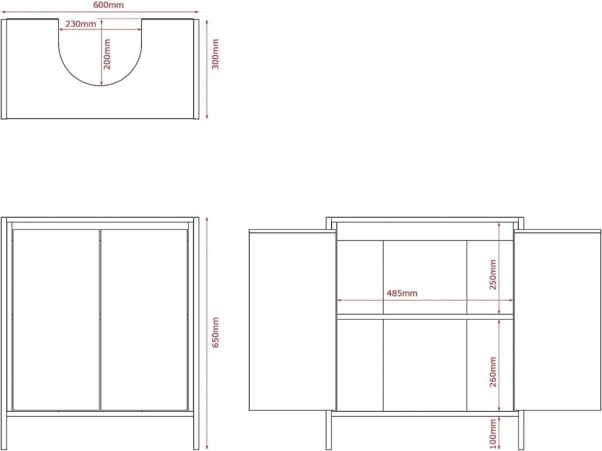 Rustic Under Sink Bathroom Cabinet 2 Door Storage Unit 60x34x65cm Wood - Kwikley