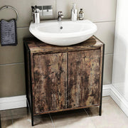 Rustic Under Sink Bathroom Cabinet 2 Door Storage Unit 60x34x65cm Wood - Kwikley