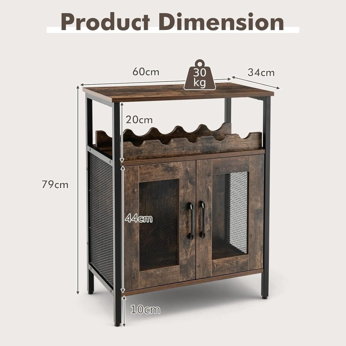 Rustic Wine Bar Cabinet with Glass Holder & Bottle Storage Sideboard for Home - Kwikley