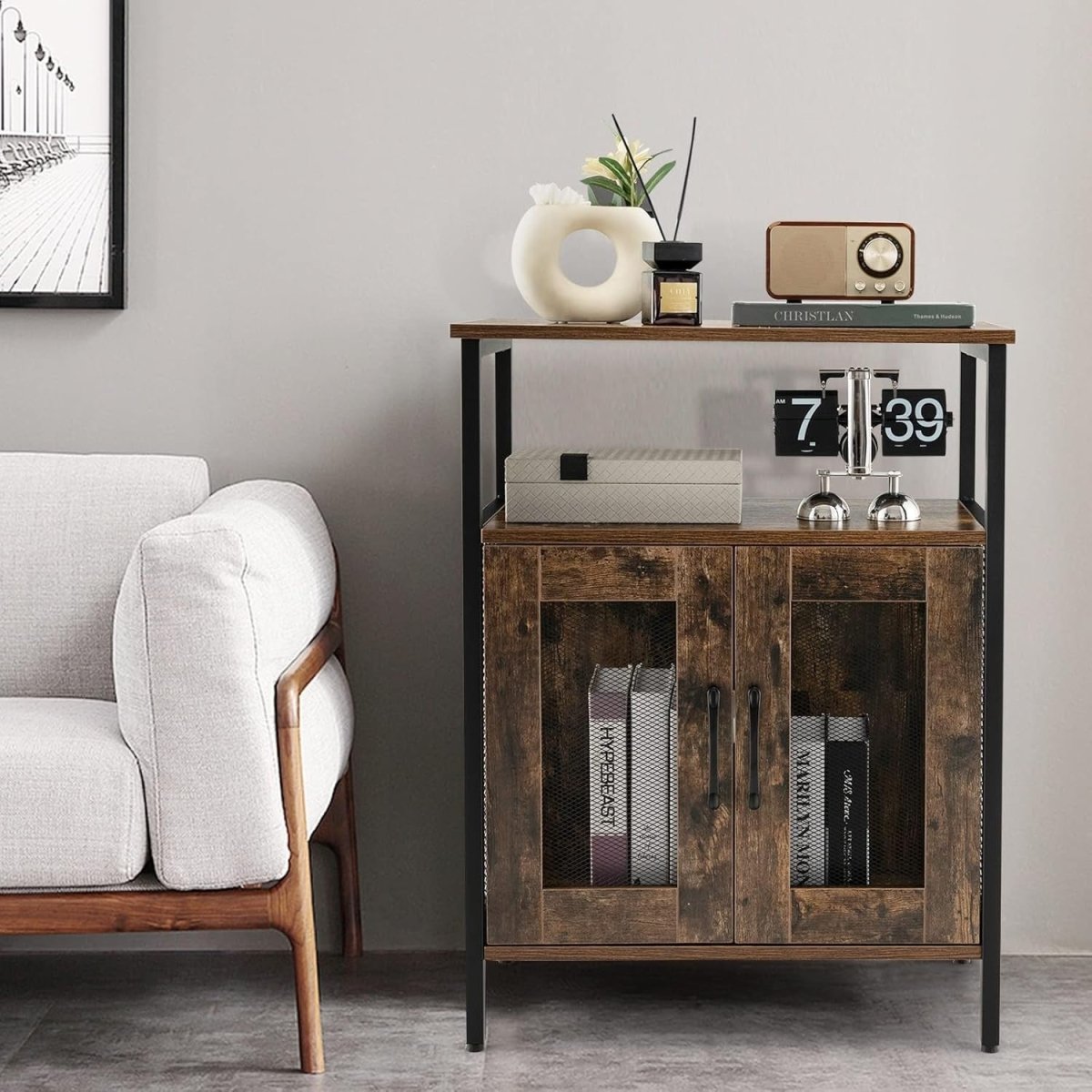 Rustic Wine Bar Cabinet with Glass Holder & Bottle Storage Sideboard for Home - Kwikley
