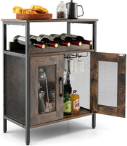 Rustic Wine Bar Cabinet with Glass Holder & Bottle Storage Sideboard for Home - Kwikley