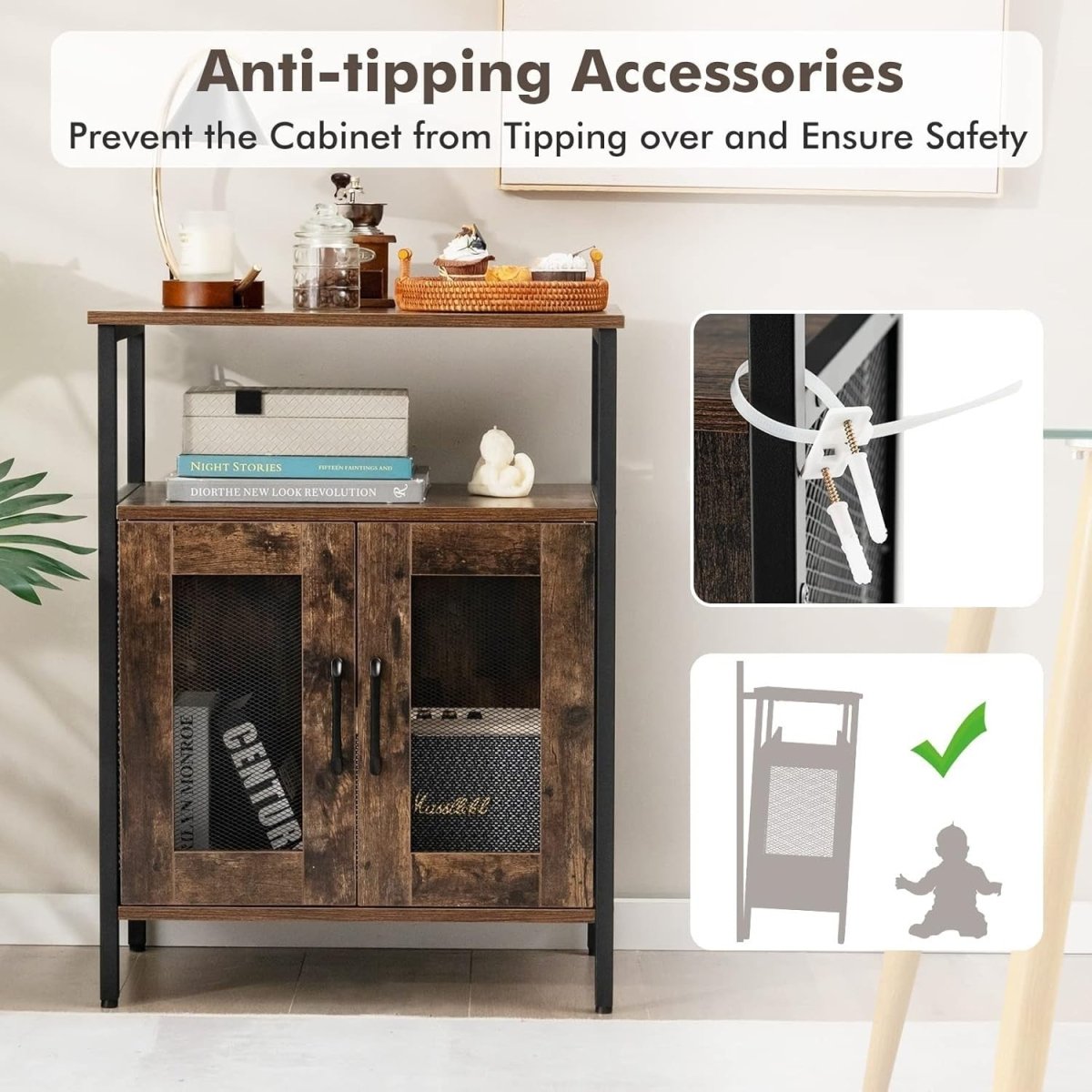 Rustic Wine Bar Cabinet with Glass Holder & Bottle Storage Sideboard for Home - Kwikley