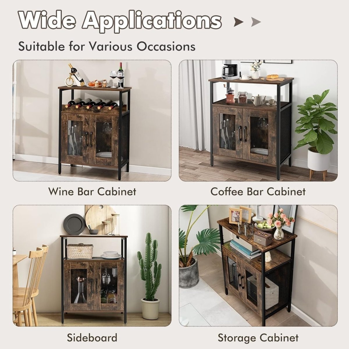 Rustic Wine Bar Cabinet with Glass Holder & Bottle Storage Sideboard for Home - Kwikley