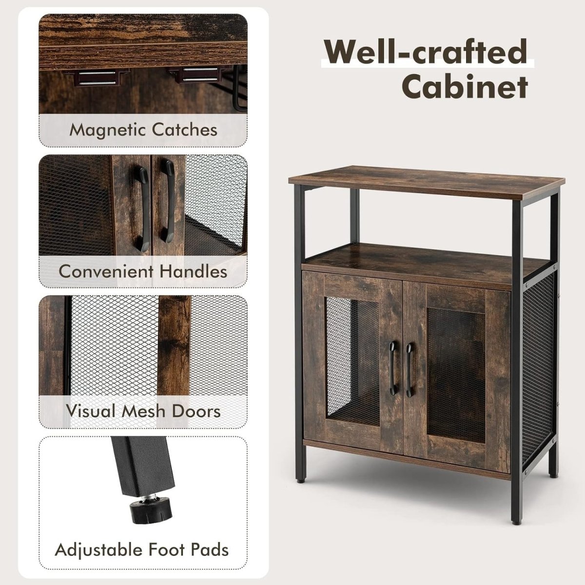 Rustic Wine Bar Cabinet with Glass Holder & Bottle Storage Sideboard for Home - Kwikley