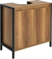Rustic Wood Under Sink Bathroom Cabinet with Metal Frame & Storage Shelf - Kwikley