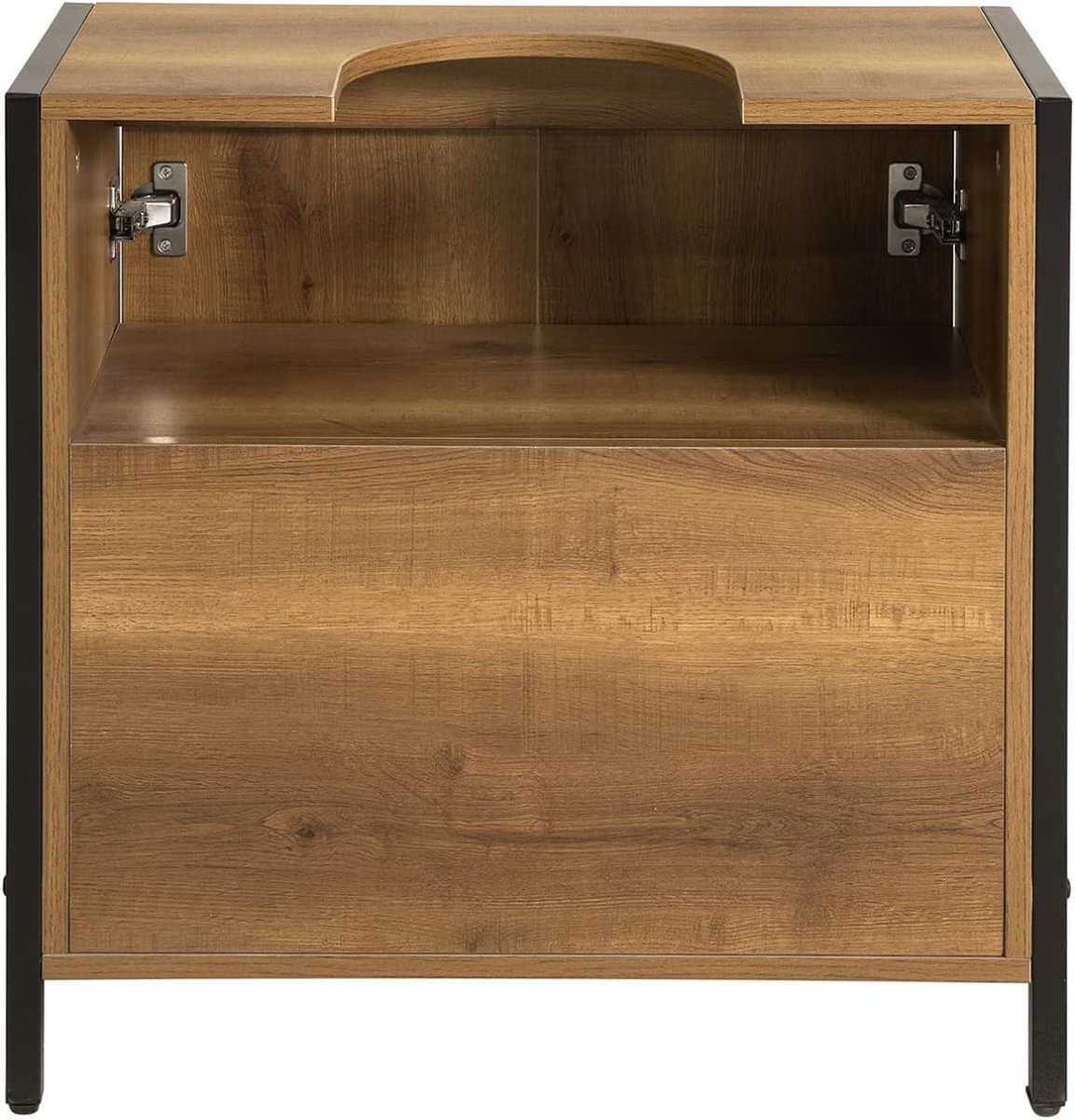 Rustic Wood Under Sink Bathroom Cabinet with Metal Frame & Storage Shelf - Kwikley