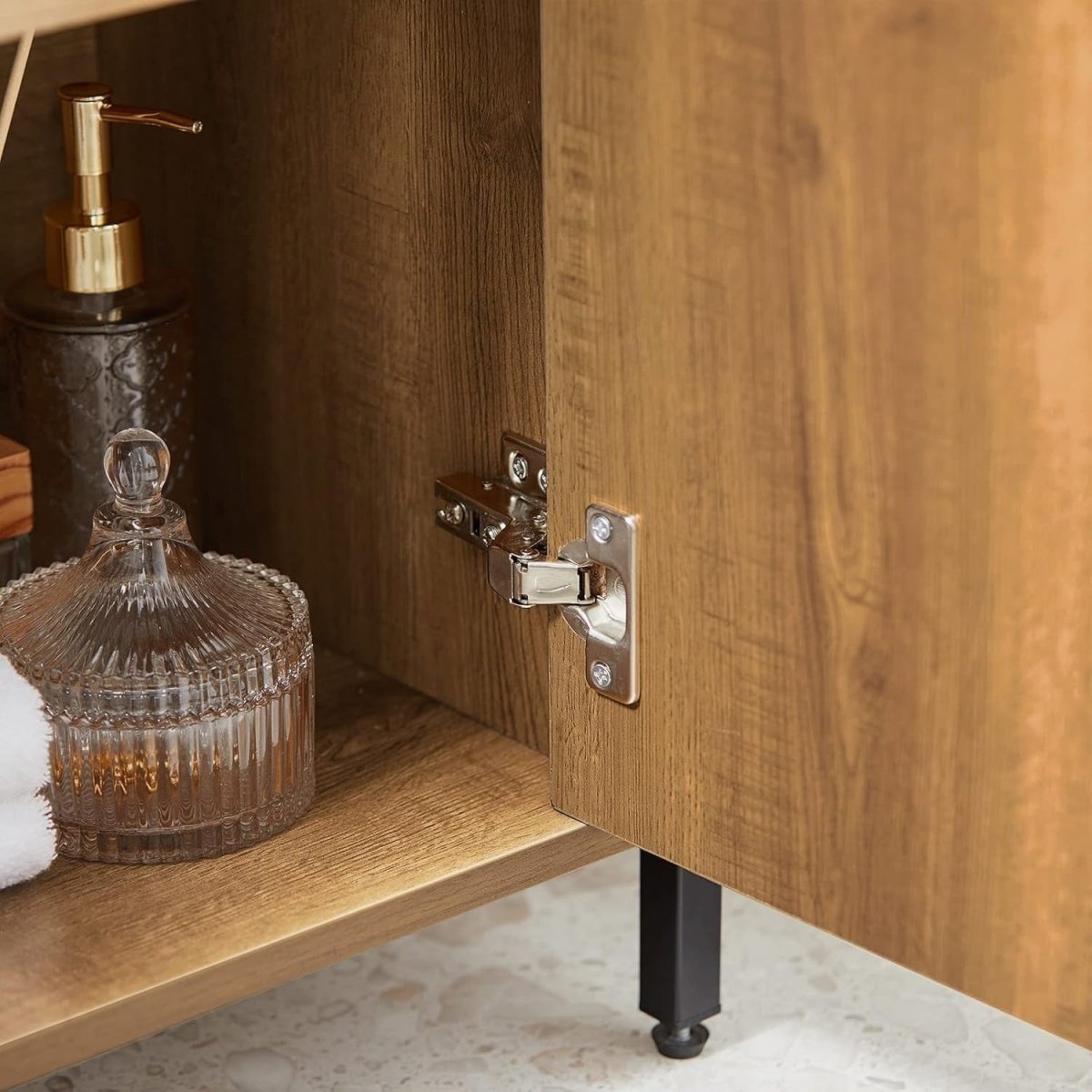 Rustic Wood Under Sink Bathroom Cabinet with Metal Frame & Storage Shelf - Kwikley