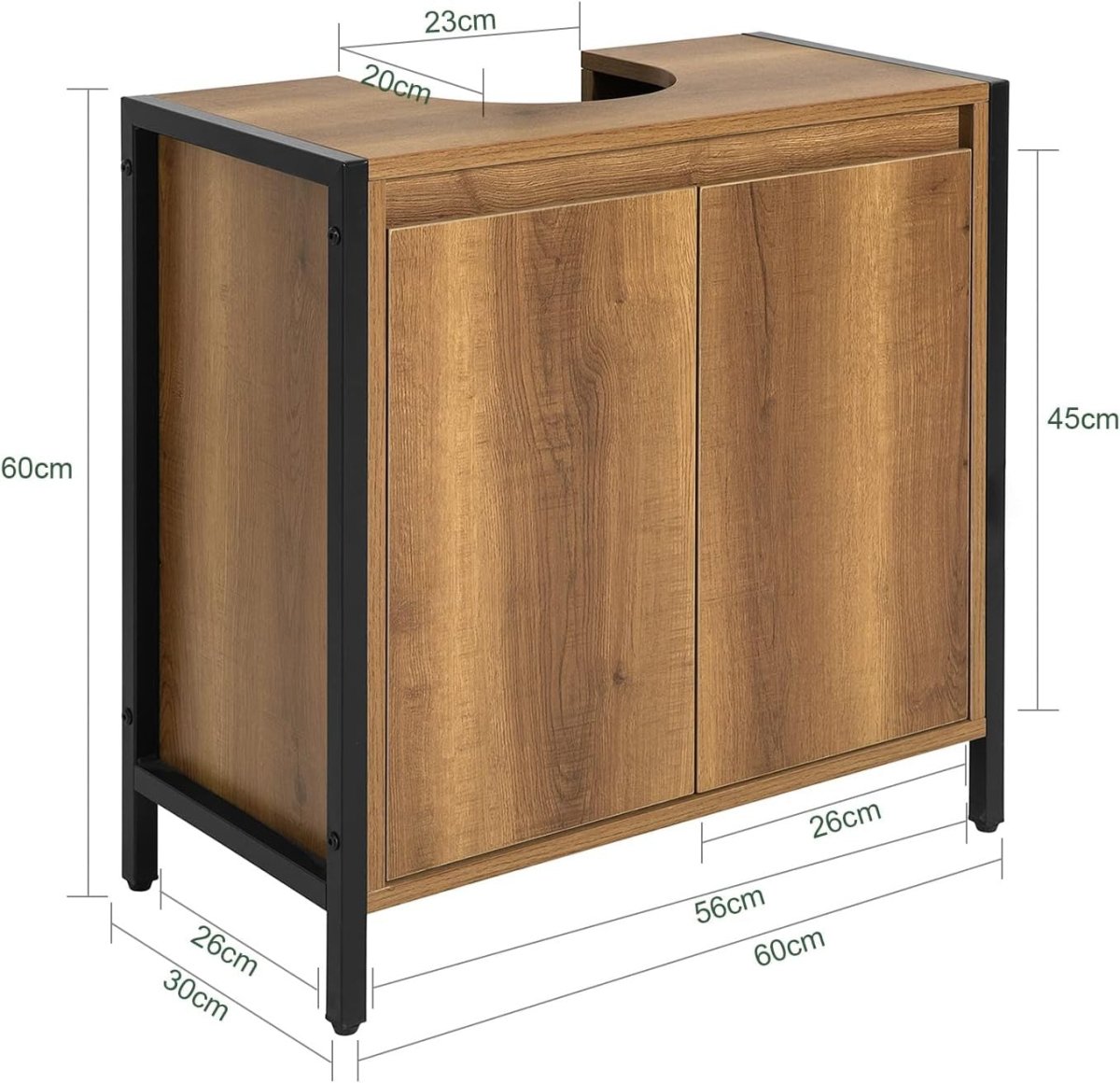 Rustic Wood Under Sink Bathroom Cabinet with Metal Frame & Storage Shelf - Kwikley