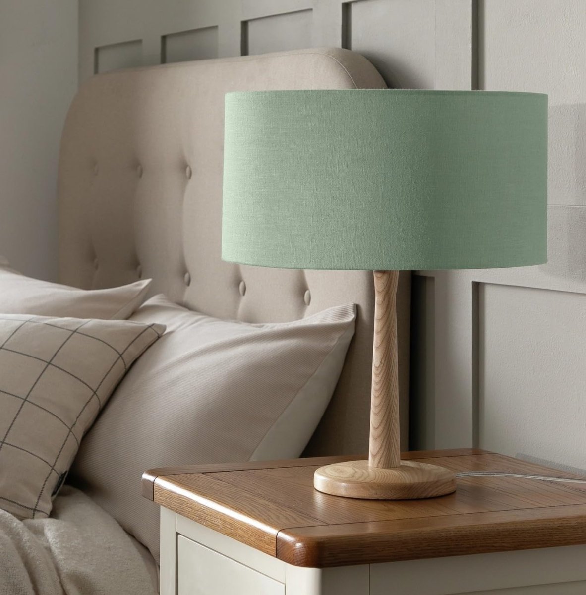 Sage Green Drum Pendant Lampshade 35cm Easy Fit Linen Ceiling Shade - Kwikley