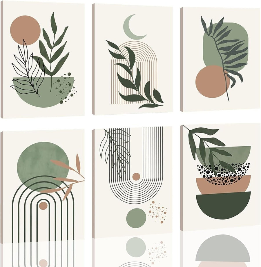 Sage Green Wall Art Set 6 Boho Canvas 30x40cm - Kwikley