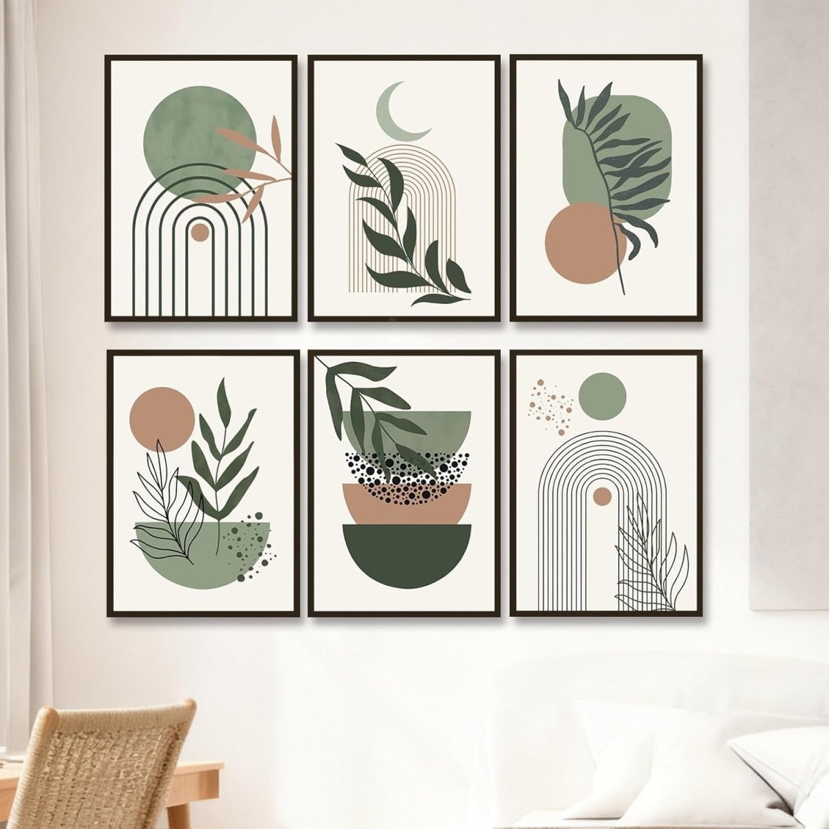 Sage Green Wall Art Set 6 Boho Canvas 30x40cm - Kwikley
