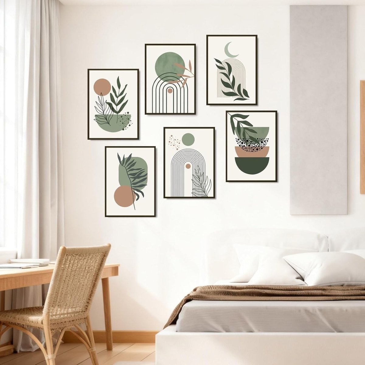Sage Green Wall Art Set 6 Boho Canvas 30x40cm - Kwikley
