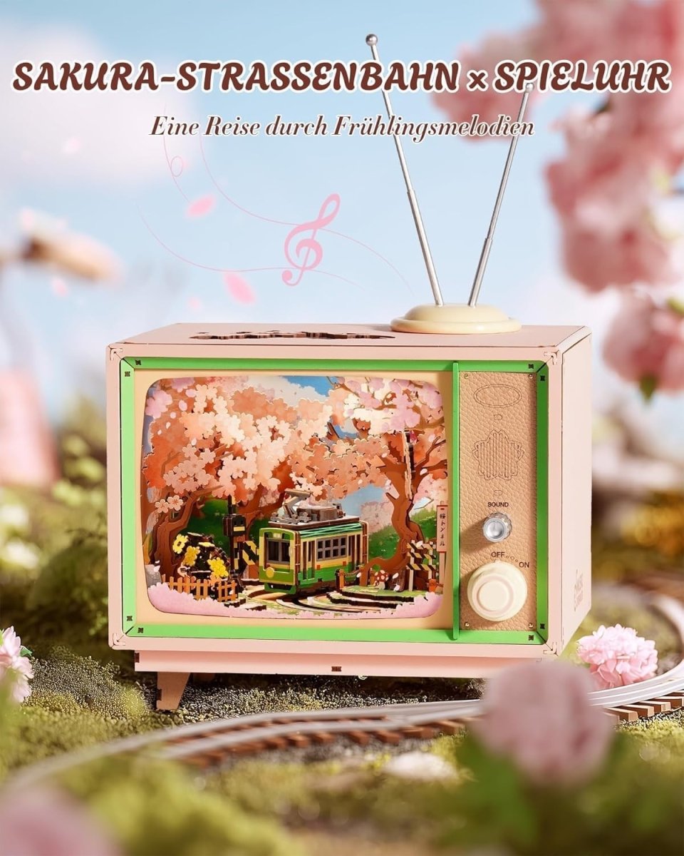 Sakura Train Music Box 3D Wooden Puzzle LED DIY Model Home Decor Gift - Kwikley