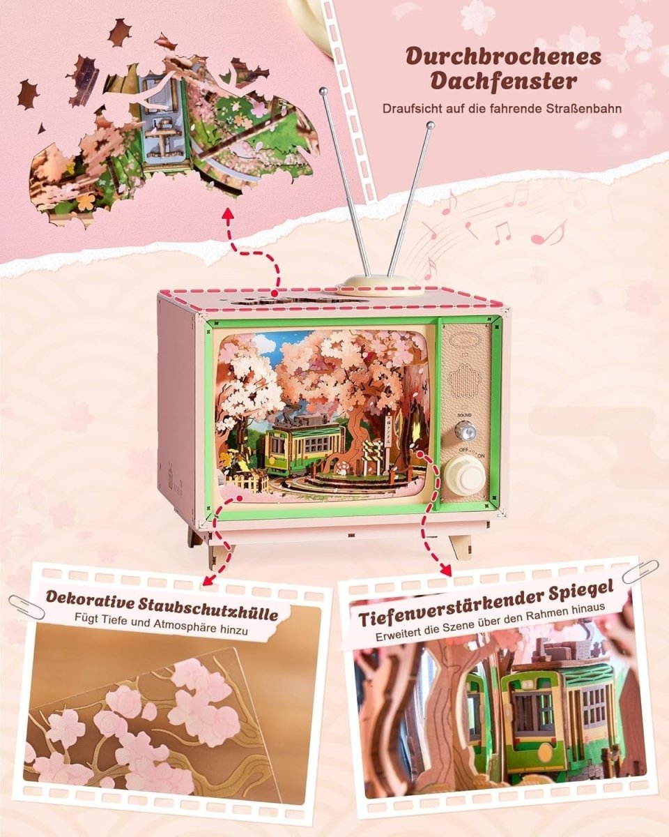 Sakura Train Music Box 3D Wooden Puzzle LED DIY Model Home Decor Gift - Kwikley