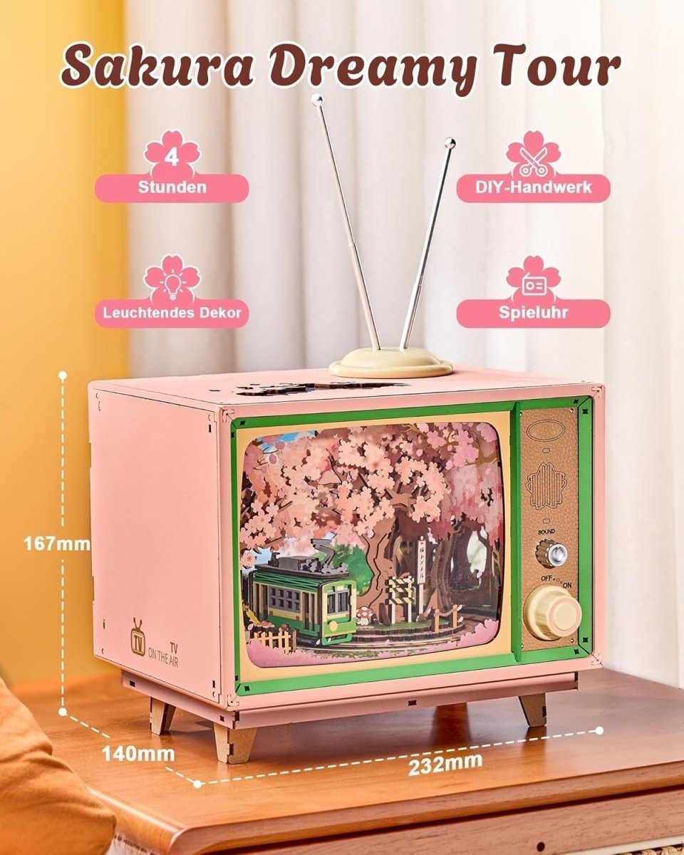 Sakura Train Music Box 3D Wooden Puzzle LED DIY Model Home Decor Gift - Kwikley