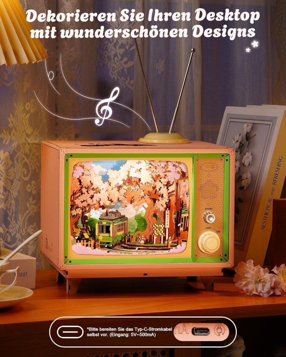 Sakura Train Music Box 3D Wooden Puzzle LED DIY Model Home Decor Gift - Kwikley