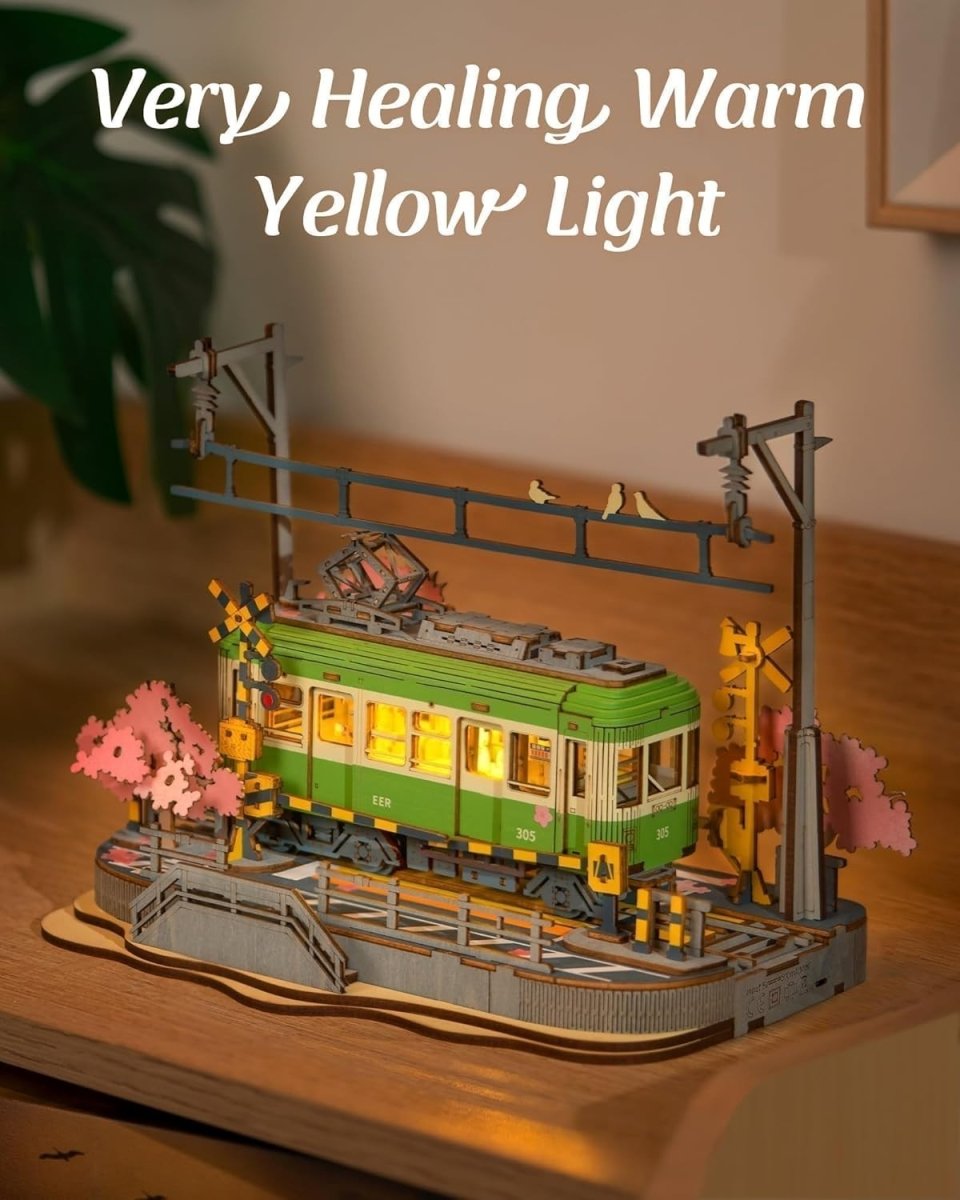 Sakura Tram 3D Wooden Puzzle LED Japanese Scene DIY Model Kit Gift - Kwikley