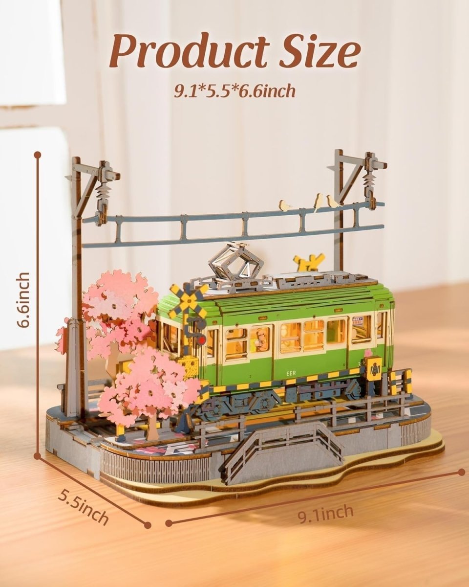 Sakura Tram 3D Wooden Puzzle LED Japanese Scene DIY Model Kit Gift - Kwikley