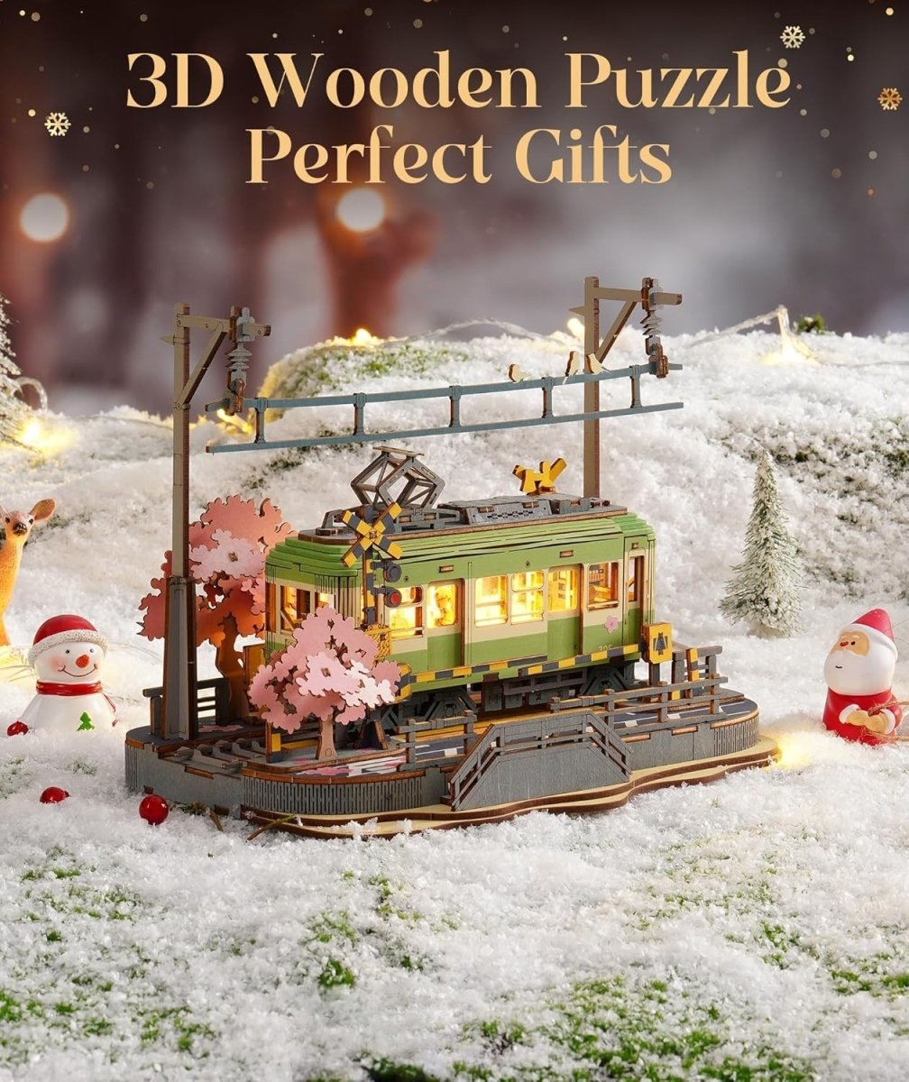 Sakura Tram 3D Wooden Puzzle LED Japanese Scene DIY Model Kit Gift - Kwikley