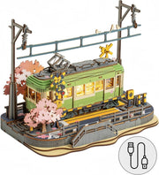 Sakura Tram 3D Wooden Puzzle LED Japanese Scene DIY Model Kit Gift - Kwikley