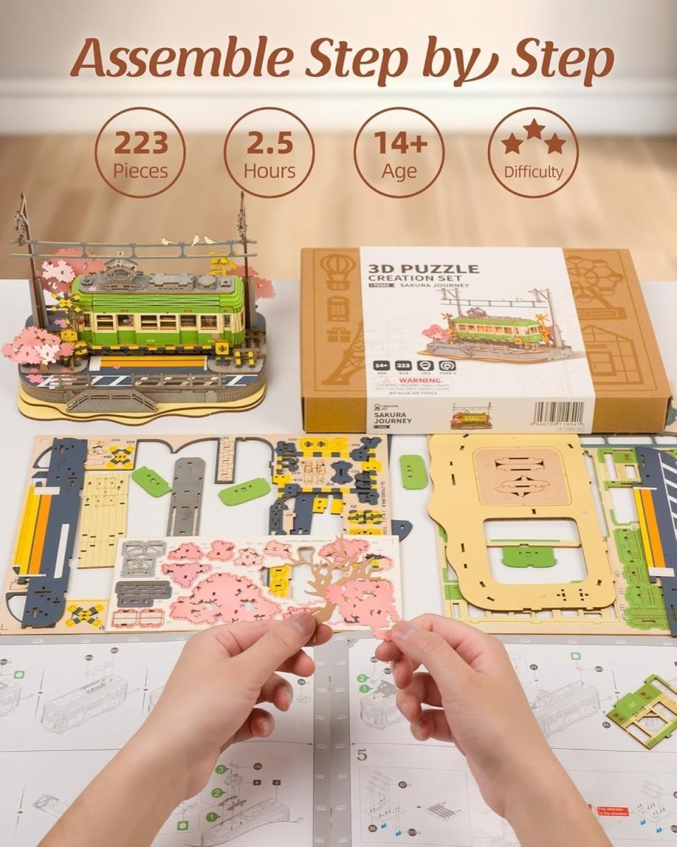 Sakura Tram 3D Wooden Puzzle LED Japanese Scene DIY Model Kit Gift - Kwikley