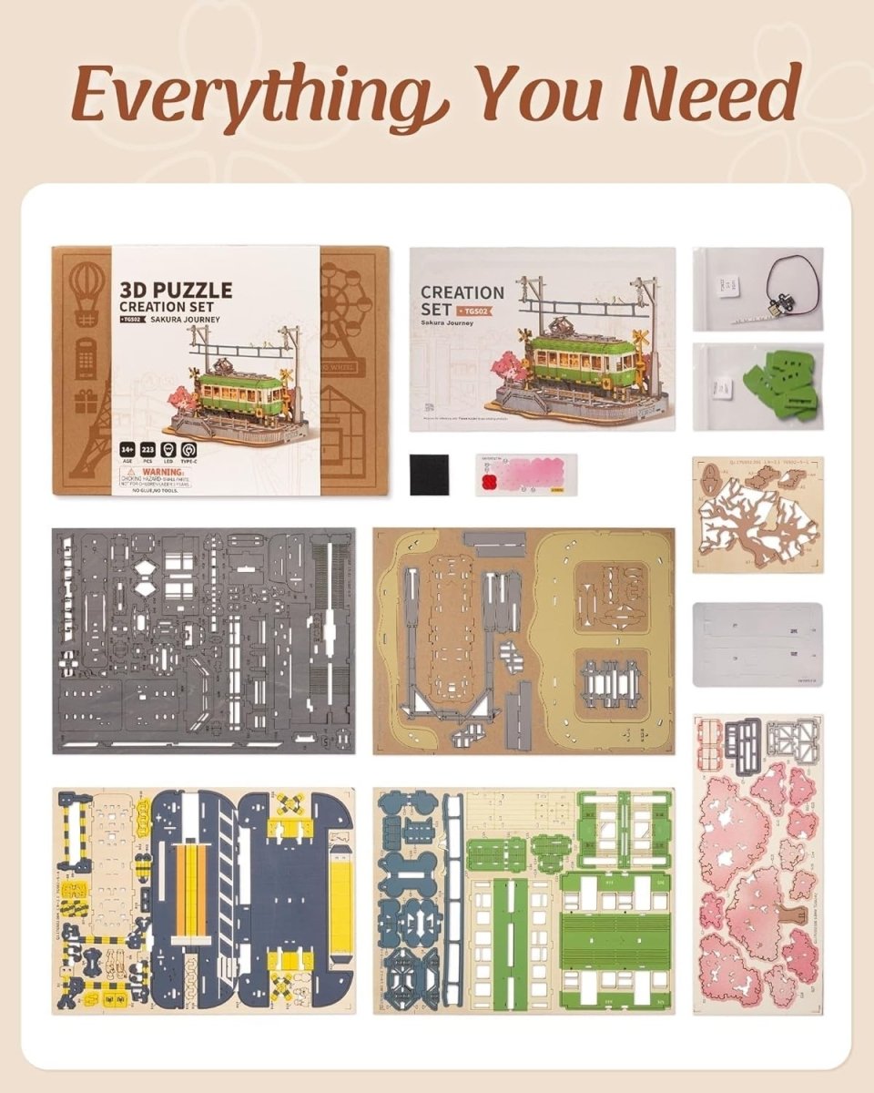 Sakura Tram 3D Wooden Puzzle LED Japanese Scene DIY Model Kit Gift - Kwikley
