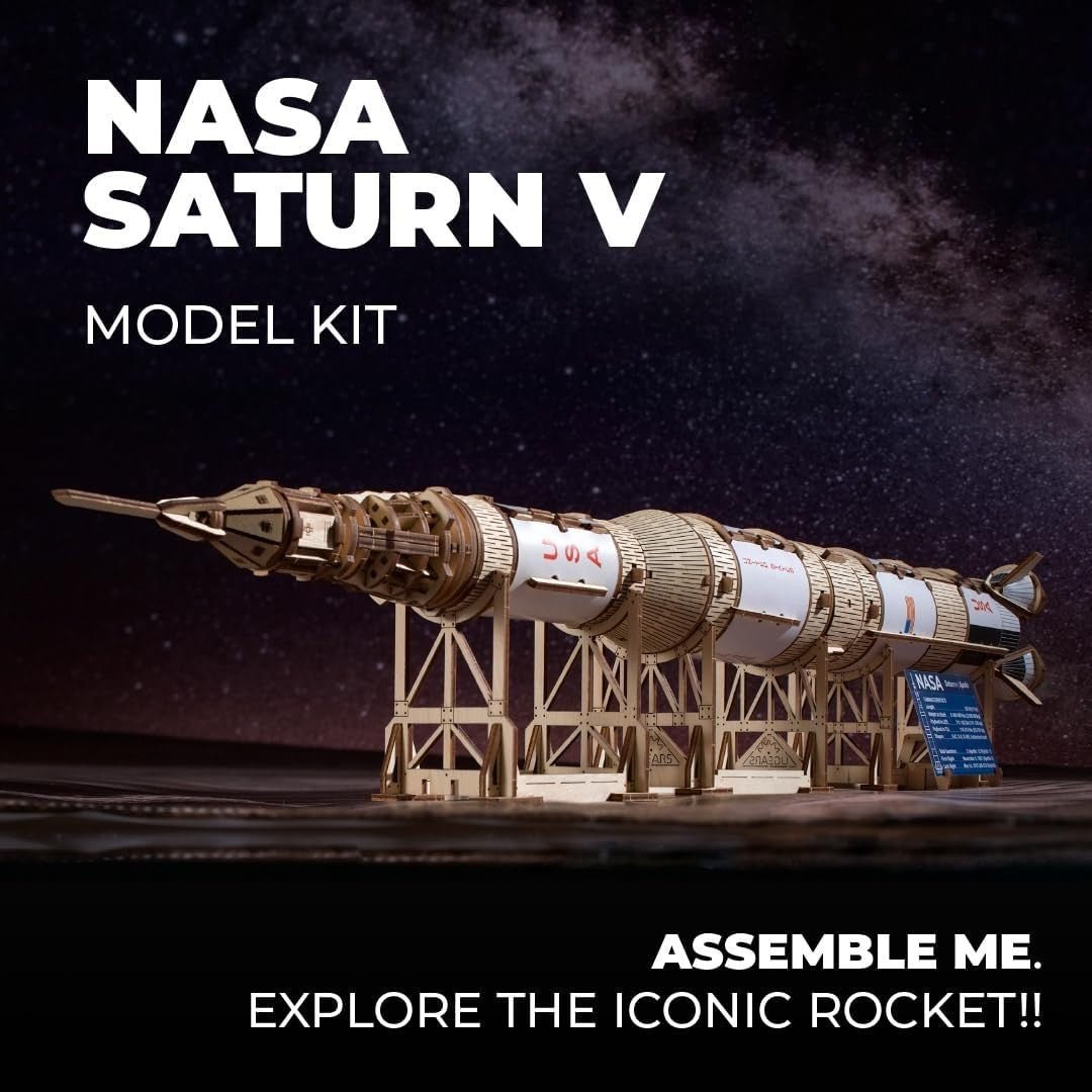 Saturn V Rocket 3D Wooden Puzzle Space Model Kit STEM DIY Build - Kwikley