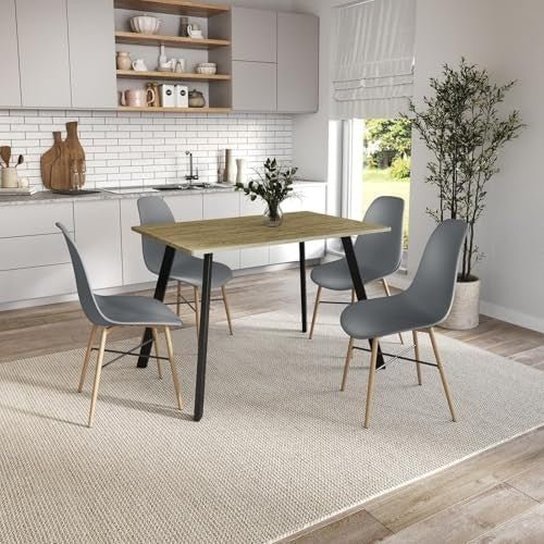 Scandinavian Dining Chairs Set of 4 Ergonomic Wood Effect Metal Legs Grey - Kwikley
