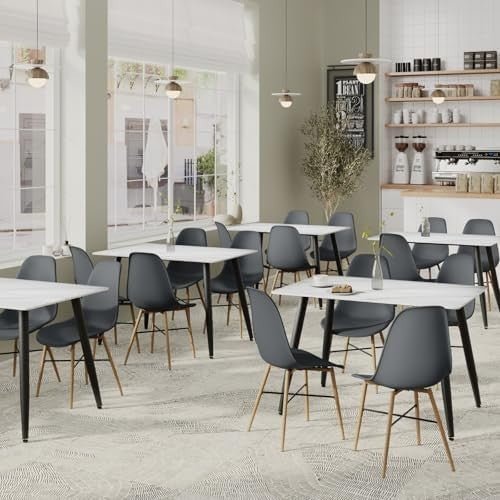 Scandinavian Dining Chairs Set of 4 Ergonomic Wood Effect Metal Legs Grey - Kwikley