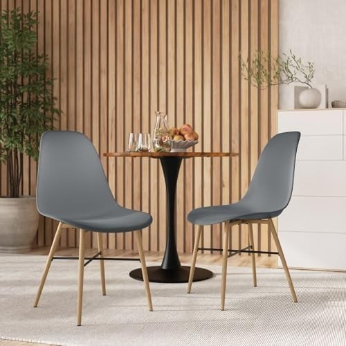 Scandinavian Dining Chairs Set of 4 Ergonomic Wood Effect Metal Legs Grey - Kwikley