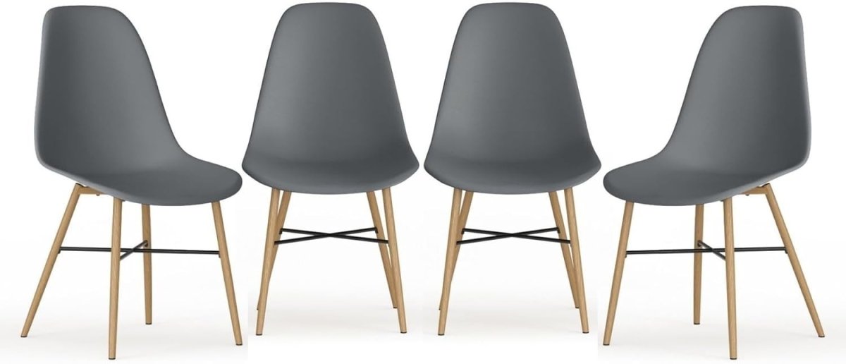 Scandinavian Dining Chairs Set of 4 Ergonomic Wood Effect Metal Legs Grey - Kwikley