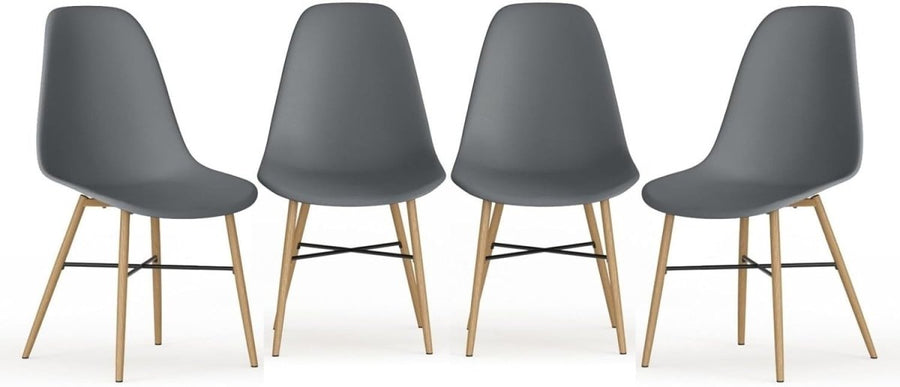 Scandinavian Dining Chairs Set of 4 Ergonomic Wood Effect Metal Legs Grey - Kwikley