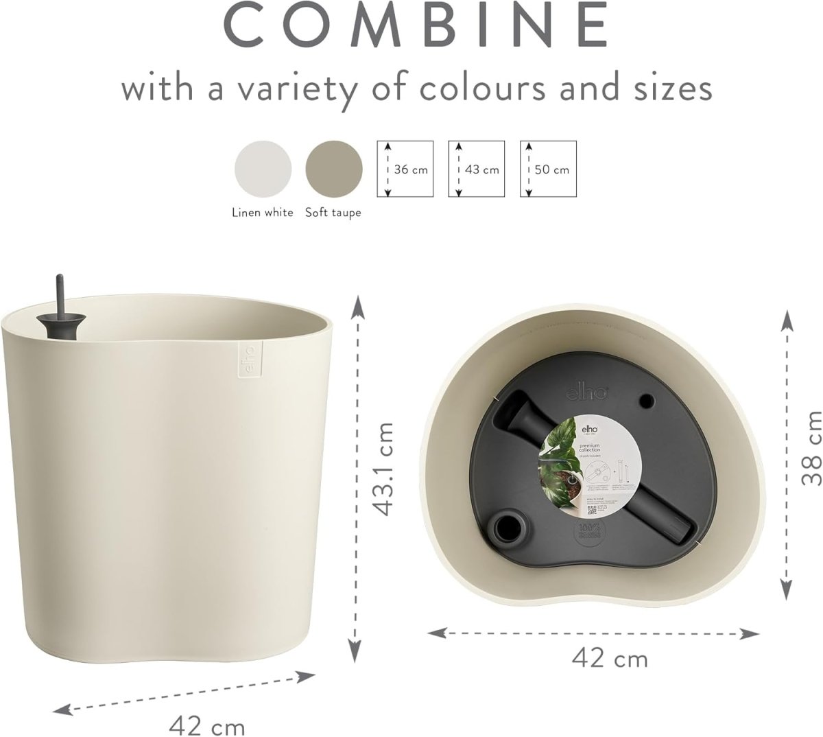 Self Watering Plant Pot 38x43cm Indoor Outdoor Recycled Plastic - Kwikley