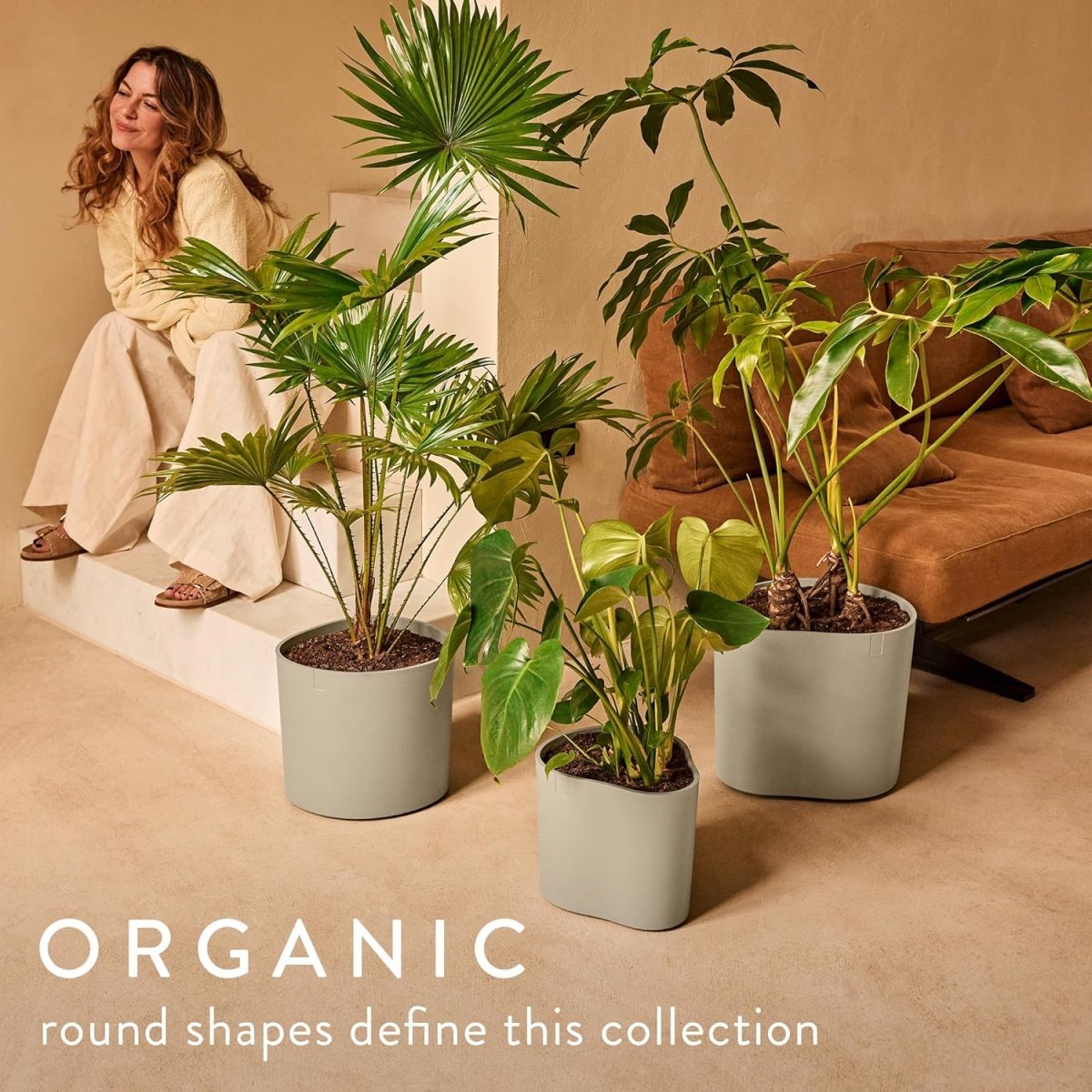 Self Watering Plant Pot 38x43cm Taupe Indoor Outdoor Planter - Kwikley