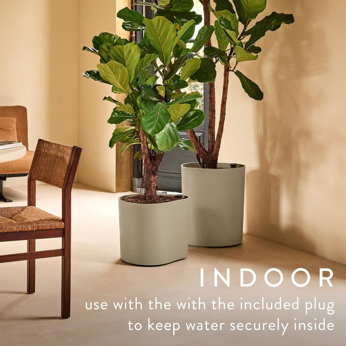 Self Watering Plant Pot 38x43cm Taupe Indoor Outdoor Planter - Kwikley